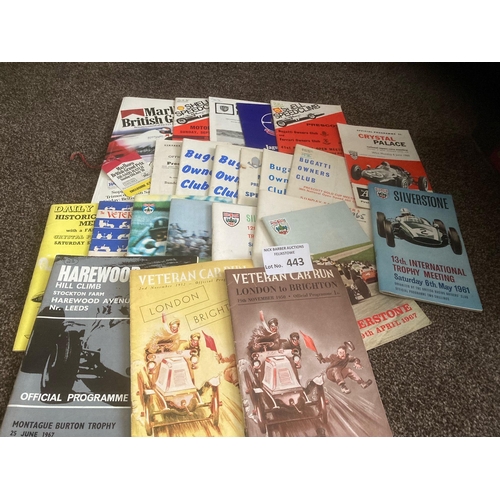 443 - Motor Racing : A really nice collection of programmes - books generally 1960s inc some hill climb F1... 