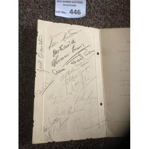 446 - Speedway : Wembley Speedway 1932 - Celebration Dinner Menu 25/10/1932 fully signed inside front cove... 