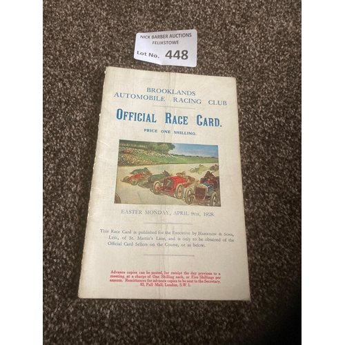 448 - Motor Racing : Brooklands race meeting programme - 36 pages - sl. creased - good condition 09/04/192... 