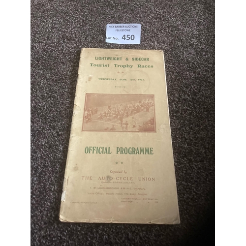 450 - Motor Cycling : TT races Isle of Man L/W & sidecar - very rare early programme 13/06/1923 - 48 pages... 