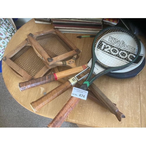 474 - Tennis : Rackets nice collection of vintage rackets including rare Fishtail 1920s plus others inc fi... 