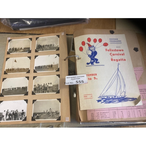 555 - Postcards : 3rd Scouts Felixstowe book cards/history in 2 large folders 1920s onwards - programmes, ... 