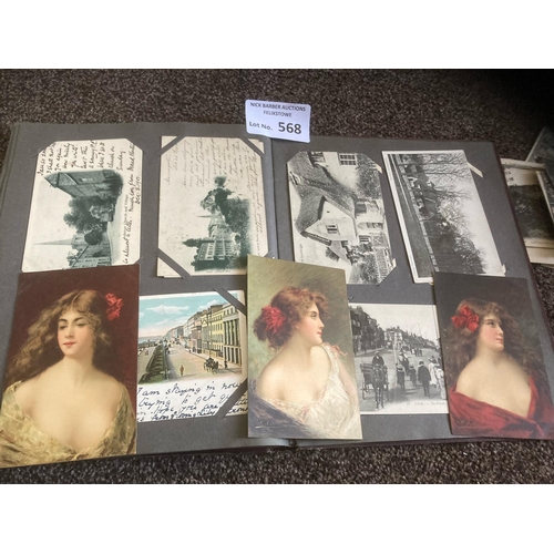 568 - Postcards : Vintage album approx 150 inclusive of pack of Carcassonne early 1900s cards many RPs UK ... 