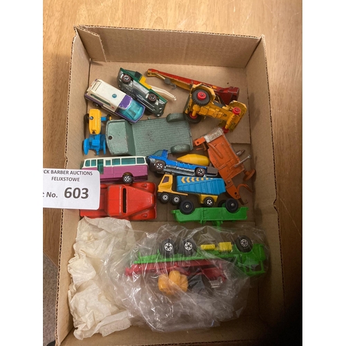 603 - Diecast : Various models ERTL, Classic, Modern, Dinky plus 2 smaller boxes of playworn Matchbox/Corg... 