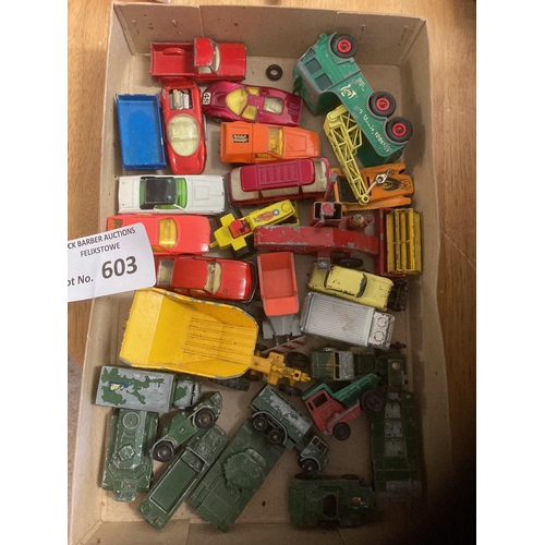 603 - Diecast : Various models ERTL, Classic, Modern, Dinky plus 2 smaller boxes of playworn Matchbox/Corg... 