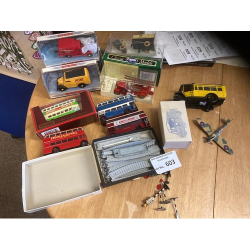 603 - Diecast : Various models ERTL, Classic, Modern, Dinky plus 2 smaller boxes of playworn Matchbox/Corg... 