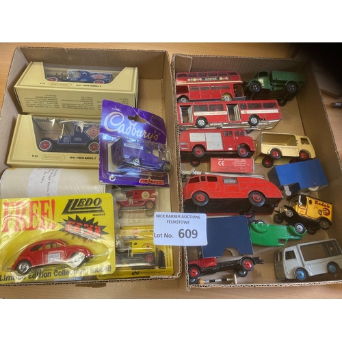 609 - Diecast : 2 small boxes of various diecast includes some playworn Dinky etc