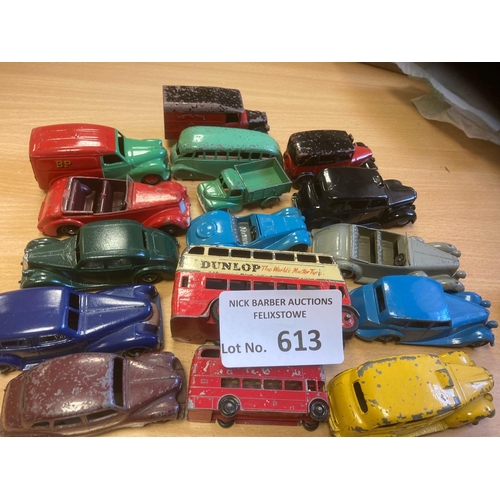 613 - Diecast : Dinky - nice collection of vehicles buses, taxis, cars, vans - playworn but some repaints