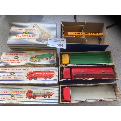 634 - Diecast : Dinky Supertoys - (4) Foden 905 Esso Tanker 943, Leyland 934, Coles Crane 971 boxed most w... 