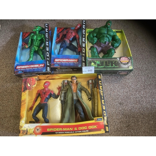 643 - Diecast : Spiderman models mostly modern inc Doc Ock, Hulk etc all boxed (10)