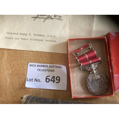 649 - Collectables : Militaria - British Empire Medal 1948 with box 1293562 Cpl Tricker H F Ipswich based ... 