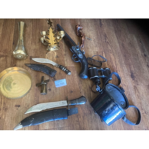 721 - Collectables : Militaria - various includes some Trench Art, Vintage Pistols, Indian Daggers, Cork S... 