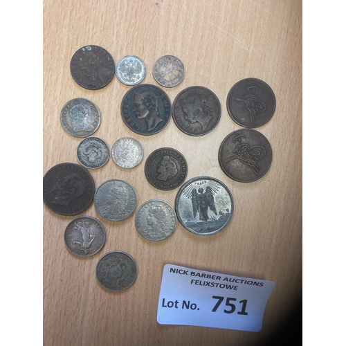 751 - Collectables : Coins - interesting lot old coins inc some silver - early 1800s, foreign/far east