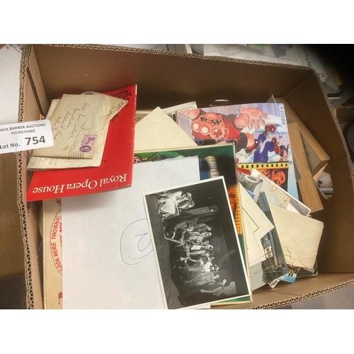 754 - Collectables : Large box of ephemera, books, mags, programmes, photos etc