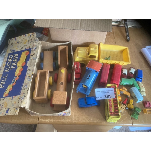 399 - Diecast : Small box of various inc vintage Wooden, Lesney etc - mixed lot