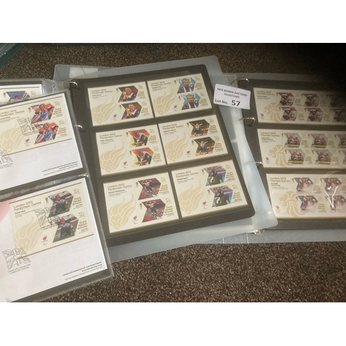 57 - Stamps : GB Olympic Games 2012 including para sets of covers & sheetlets in official albums FV appro... 