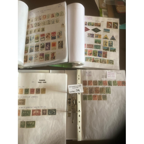 74 - Stamps : 4 albums of many 1000s of stamps from USA, Canada, Newfoundland, Singapore, Siam, Gibraltar... 