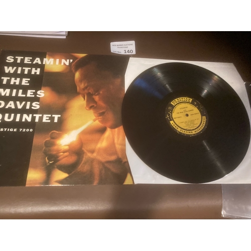 140 - Records : Steamin' with THE MILES DAVIS QUINTET PRLP 7200 - Prestige US Jazz album late 1950s sleeve... 