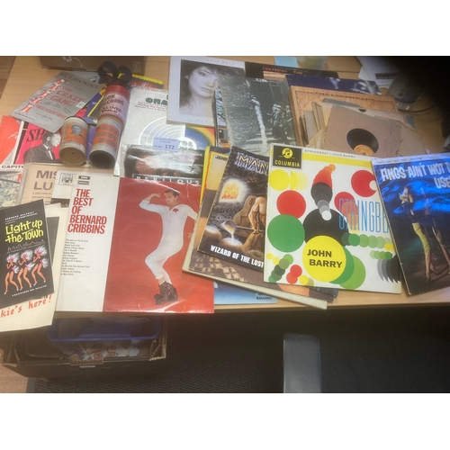 172 - Records : An eclectic box of items inc albums, 78s, Edison record rolls, show programmes etc