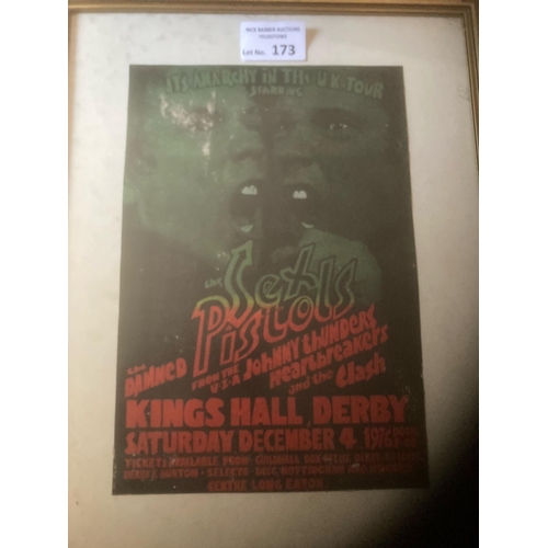 173 - Records : SEX PISTOLS original poster framed King Hall Derby 4 December 1976 early concert inc The D... 