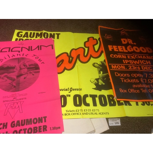 105 - Records : Rock advertising posters all x Gaumont Ipswich - 1980s/90s inc The Damned, Darts, Dr. Feel... 