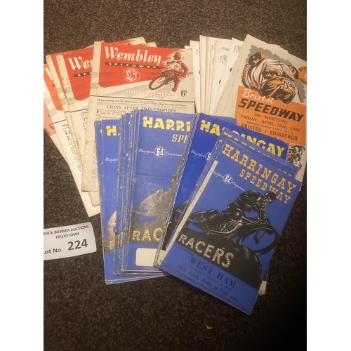 224 - Speedway : Programme collection inc mostly 1940s/50s Bristol 21, Wembley 6, Harringay 34 - generally... 