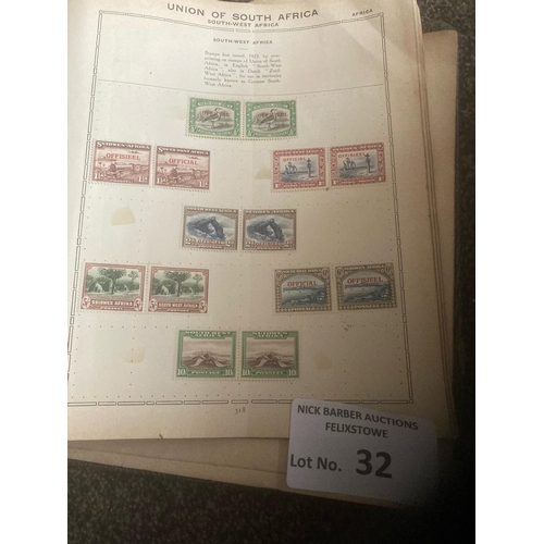 32 - Stamps : Triumph stamp album - bulging - album falling apart but good contents inc good