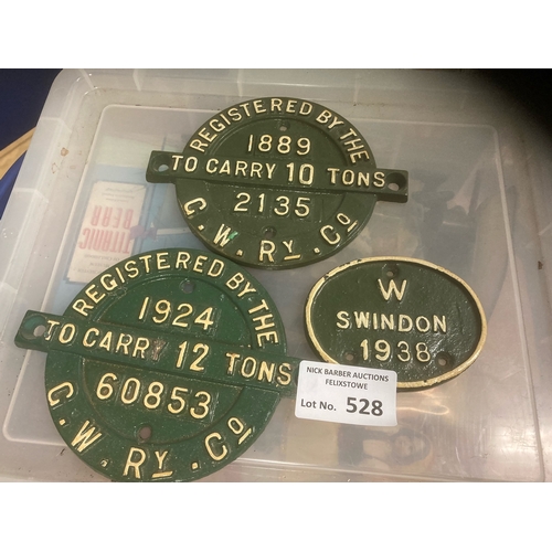 528 - Collectables : 3 railway plaques in good condition GWR/Swindon etc