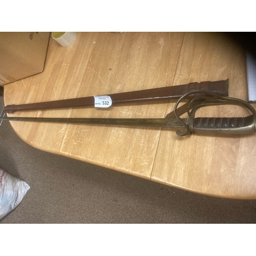 532 - Collectables : Militaria - vintage sword pre 1900 with leather scabbard - in good condition