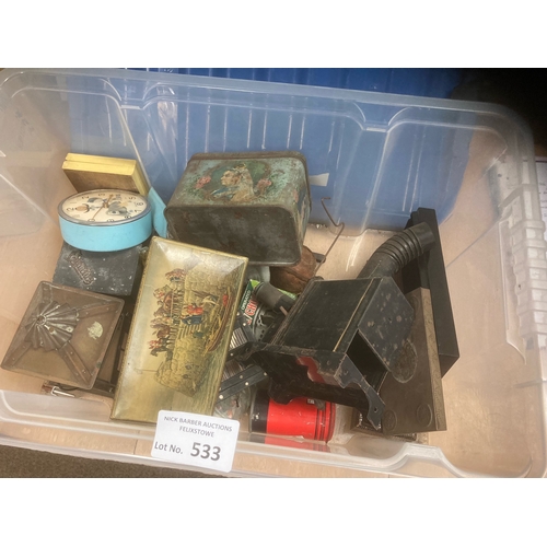 533 - Collectables : Tins, Trinkets etc in large crate - needs viewing