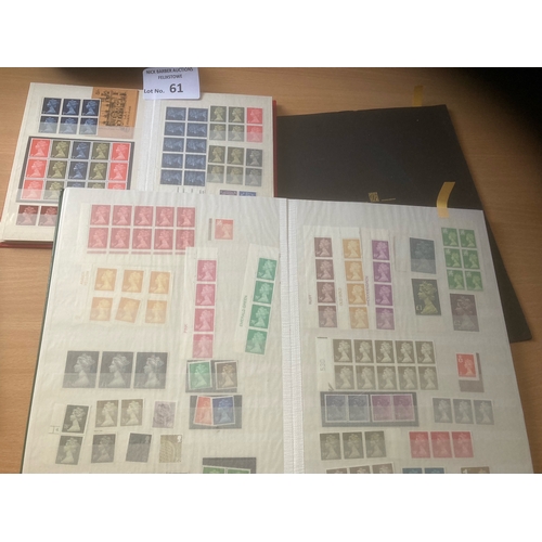 61 - Stamps : Collection of mostly GB machins mostly decimal plus some m/s sheets in 3 albums total FV £3... 