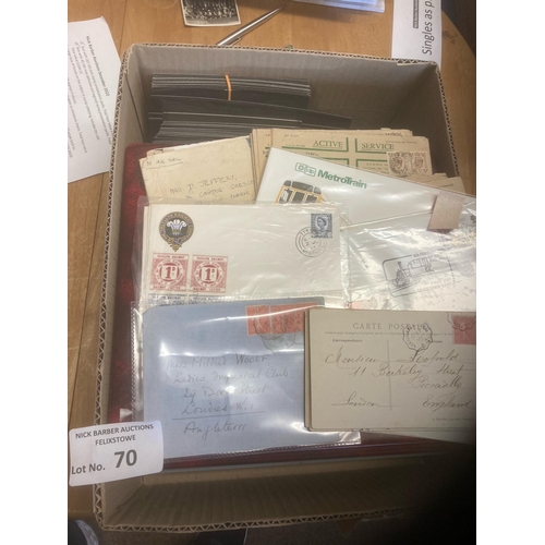 70 - Stamps : 2 boxes of various inc covers active service letters, french postcards, loose stamps in box... 