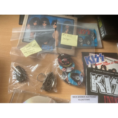 148 - Records : KISS - great collection of memorabilia inc badges, clock, CDs, cards, videos etc - super l... 