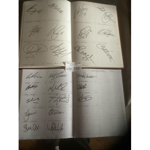 283 - Sporting Autographs : In 2 books - modern 2000s inc many county cricket teams & many football le... 