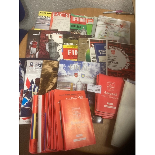 288 - Football : Good box of Intls/finals - Arsenal Handbooks , gun flash et - heavy box inc Rugby, Athlet... 