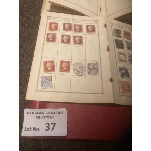 37 - Stamps: Two small albums - but vintage book to 1800s - plenty of fiscals plus a small page of GB wit... 