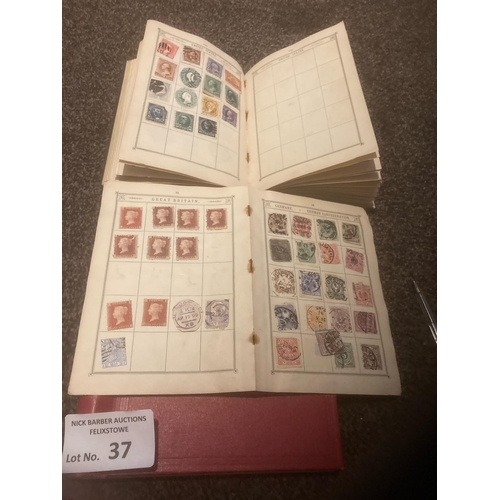 37 - Stamps: Two small albums - but vintage book to 1800s - plenty of fiscals plus a small page of GB wit... 