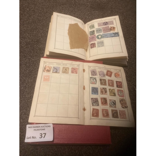 37 - Stamps: Two small albums - but vintage book to 1800s - plenty of fiscals plus a small page of GB wit... 