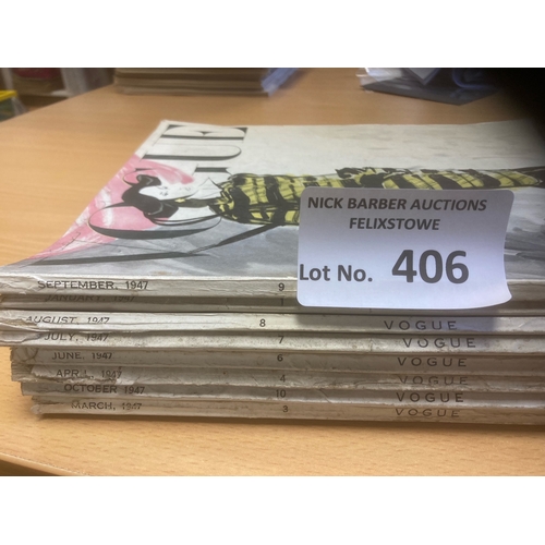 406 - Magazines : Vogue - Vintage issues 1947 conditions decent edge scuffs etc Issues 1,3,4,6,7,8,9,10,12... 