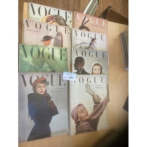 407 - Magazines : Vogue - vintage issues 1948 (4) 2,6,8,10 1949 1,3,5,9 (4) some edge scuffs, creases gene... 