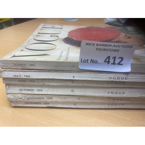 412 - Magazines : Vogue - vintage issues 1954 (6) issues 3,5,6,10,11,12 generally good cond/odd edge scuff