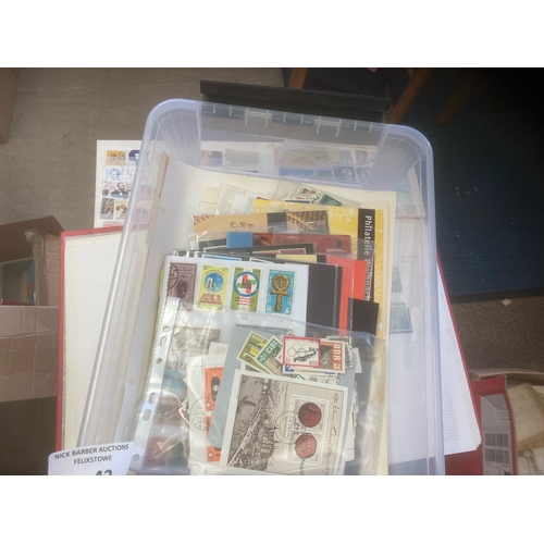 42 - Stamps: Mixed lot in plastic box mostly German, pages, packs, albums etc