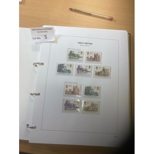 5 - Stamps : GB albums (5) hingeless commems / defs 1924-2000s mint inc m/sheets , dues etc - great lot ... 