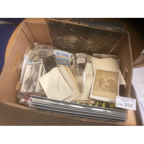 552 - Collectables : Ephemera - a crate of various photos, postcards, History of Surrey Vol 2 - mixed lot