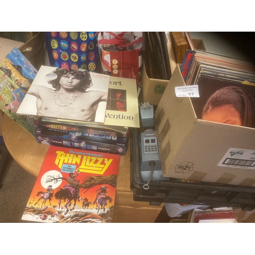 97 - Records : Box of various albums decent names & good conditions inc Thin Lizzy, Doors, Talking He... 