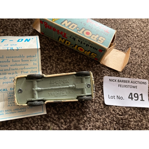 491 - Diecast : Spot On by Triang - triumph TR3 no. 108 box a little battered, model fine cond