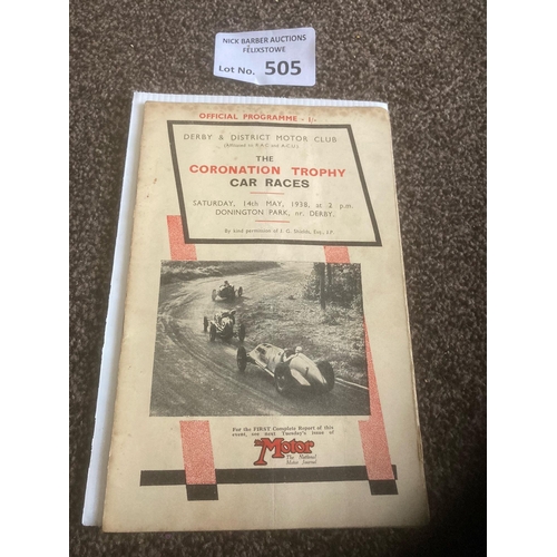 505 - Motor Racing : Donington Park - Coronation Trophy Car Races 14/05/1938 programme - 24 page