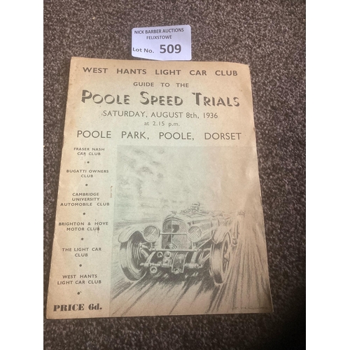 509 - Motor Racing : Poole Speed Trials, Dorset programme 08/08/1936 - great item 16 pages