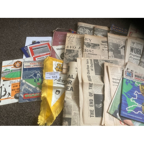 515 - Football : programmes, papers, pennants inc 1952 FA Cup Final, World Cup 1966 papers, ticket 11/07/1... 