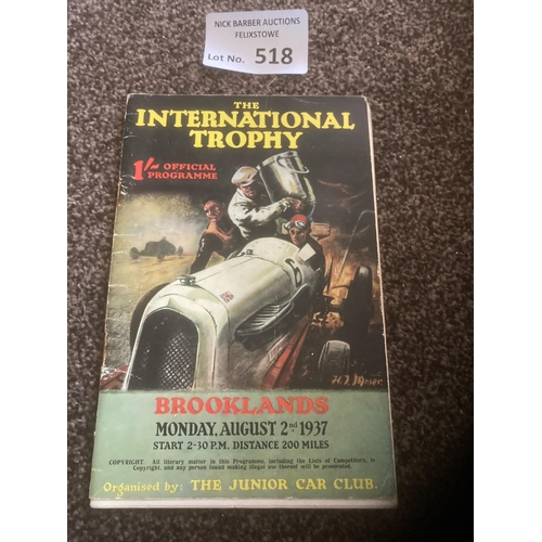 518 - Motor Racing : Brooklands - International Trophy programme 02/08/1937 super iconic item 44 pages